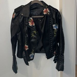 Embroidered Vegan Leather Jacket